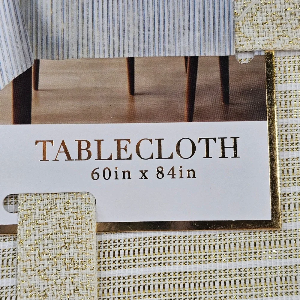New Badgley Mischka Tablecloth 60x84 Rectangular Gold Ivory Metallic Striped